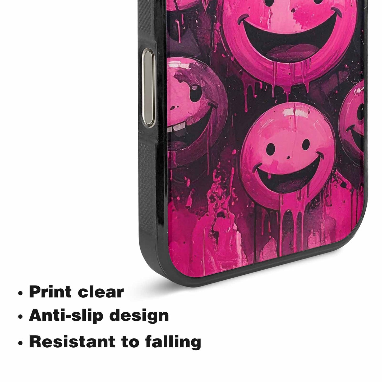 iPhone 16 Pro Max Case — Melting Moon Smiley Black Pink Ink, Custom Designed Case Cover