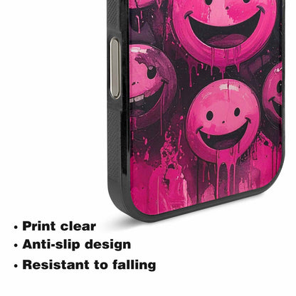 iPhone 16 Pro Max Case — Melting Moon Smiley Black Pink Ink, Custom Designed Case Cover