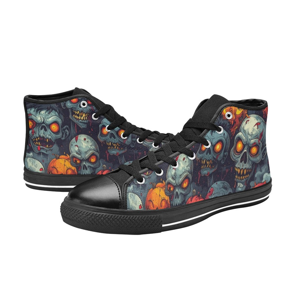 Halloween Zombie Horror Repeat Lots of overlapping Skull Cartoon Art Pattern Gritty 40373 Men’s Classic High Top Canvas Shoes (Model 017)