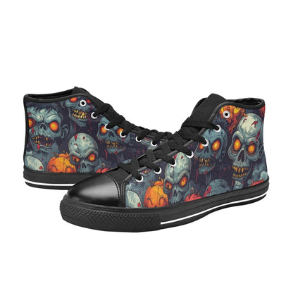 Halloween Zombie Horror Repeat Lots of overlapping Skull Cartoon Art Pattern Gritty 40373 Men’s Classic High Top Canvas Shoes (Model 017)