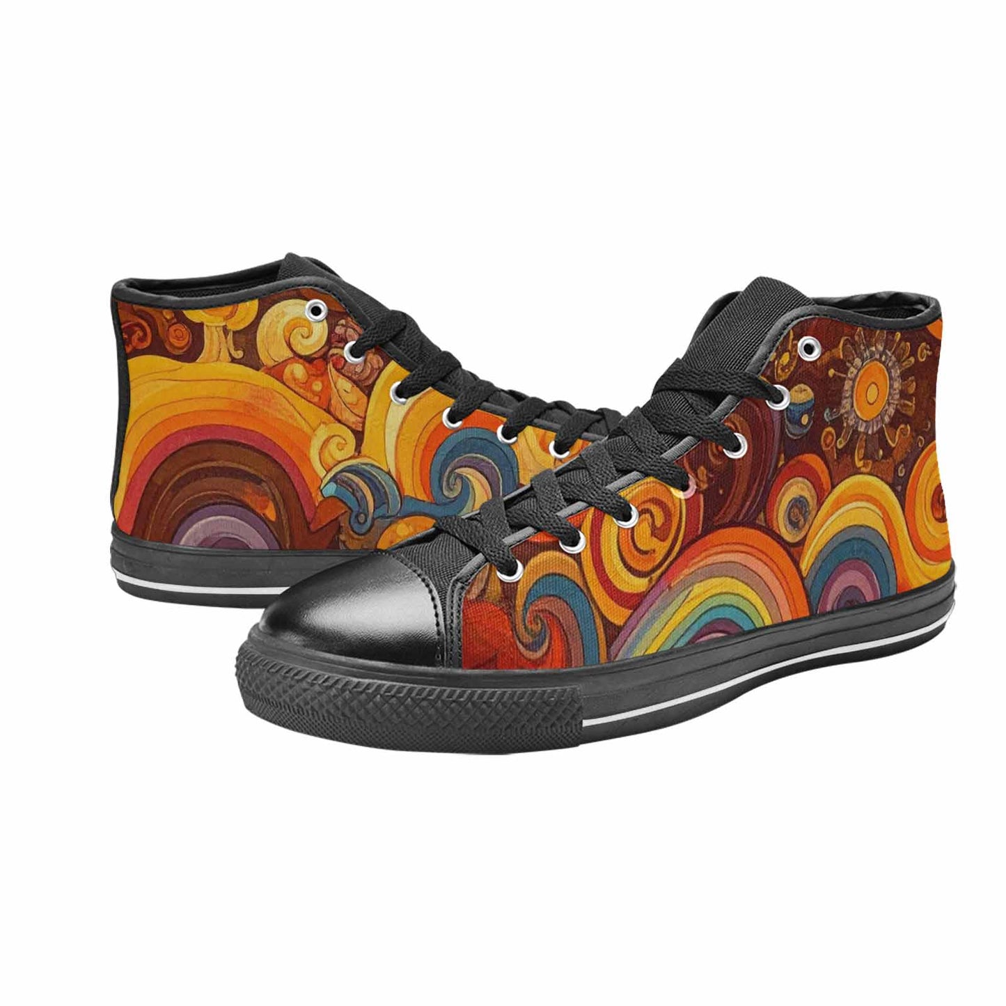 WOMEN'S Groovy 70S Peace High Top Canvas Vibrant Chaos Custom Shoes