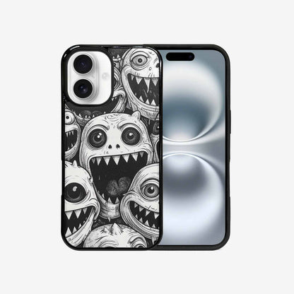 iPhone 16 Case — Black And White Monster Face Collage, Custom Made Phone Cover