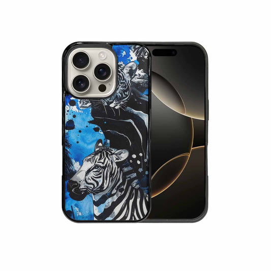iPhone 16 Pro Case — Animal Print Black Blue Ink Animal, Custom Art Phone Cover