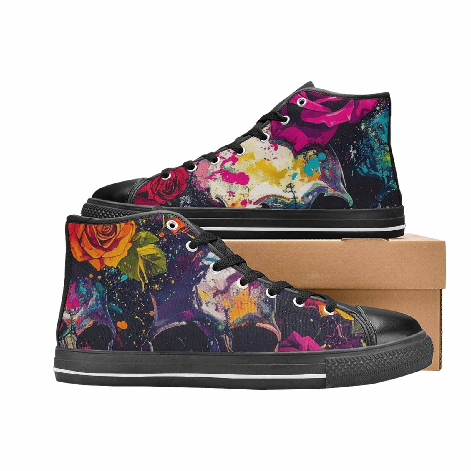 MEN'S Skulls Roses Acid Wash High Top Canvas Aesthetic Custom Shoes