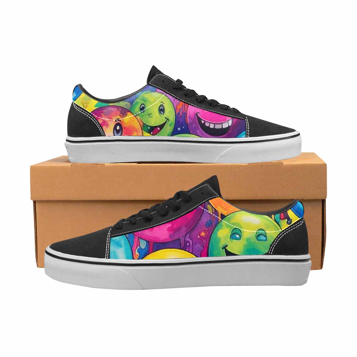 WOMEN'S Smiley Facessmiley Faces  Lace-Up Canvas Melting Art Custom Sneakers
