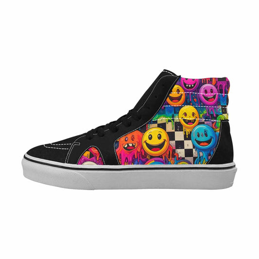 MEN'S Yellow Smiley Face High Top Canvas Vivid Shoes