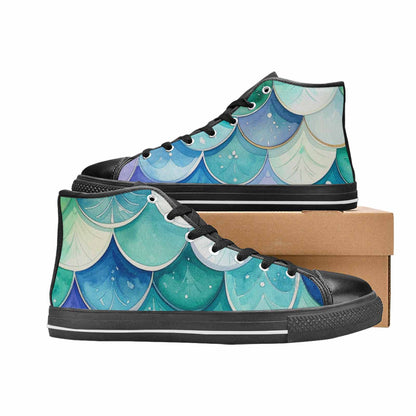 WOMEN'S Mermaid Scale High Top Canvas Vibrant Chaos Custom Shoes