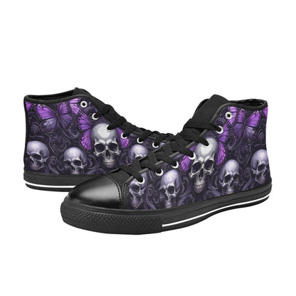 WOMEN'S Skull Butterfly Purple Iridescent High Top Canvas Vivid Custom Shoes
