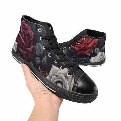 MEN'S Black Gothic Rose High Top Canvas Aesthetic Sneakers