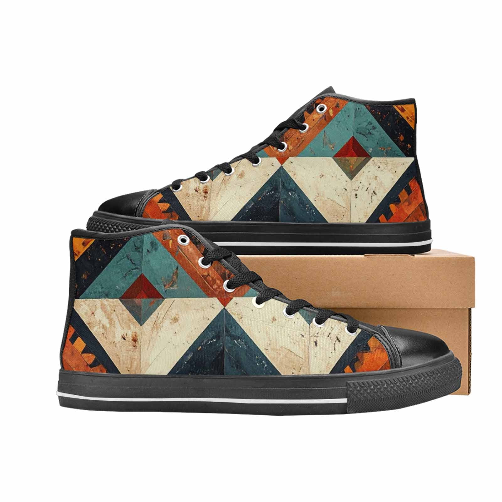 MEN'S Southwestern Geometric Diamond High Top Canvas Vibrant Chaos Sneakers