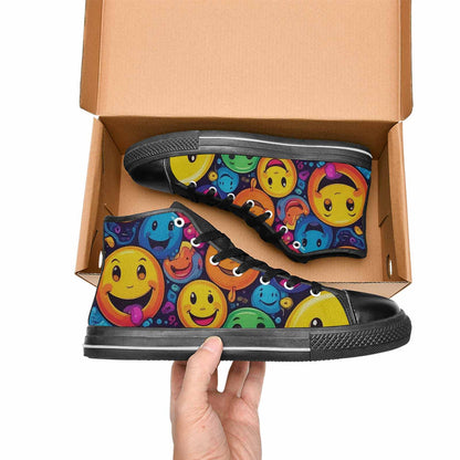 MEN'S Yellow Smiley Face High Top Canvas Dark Academia Custom Shoes