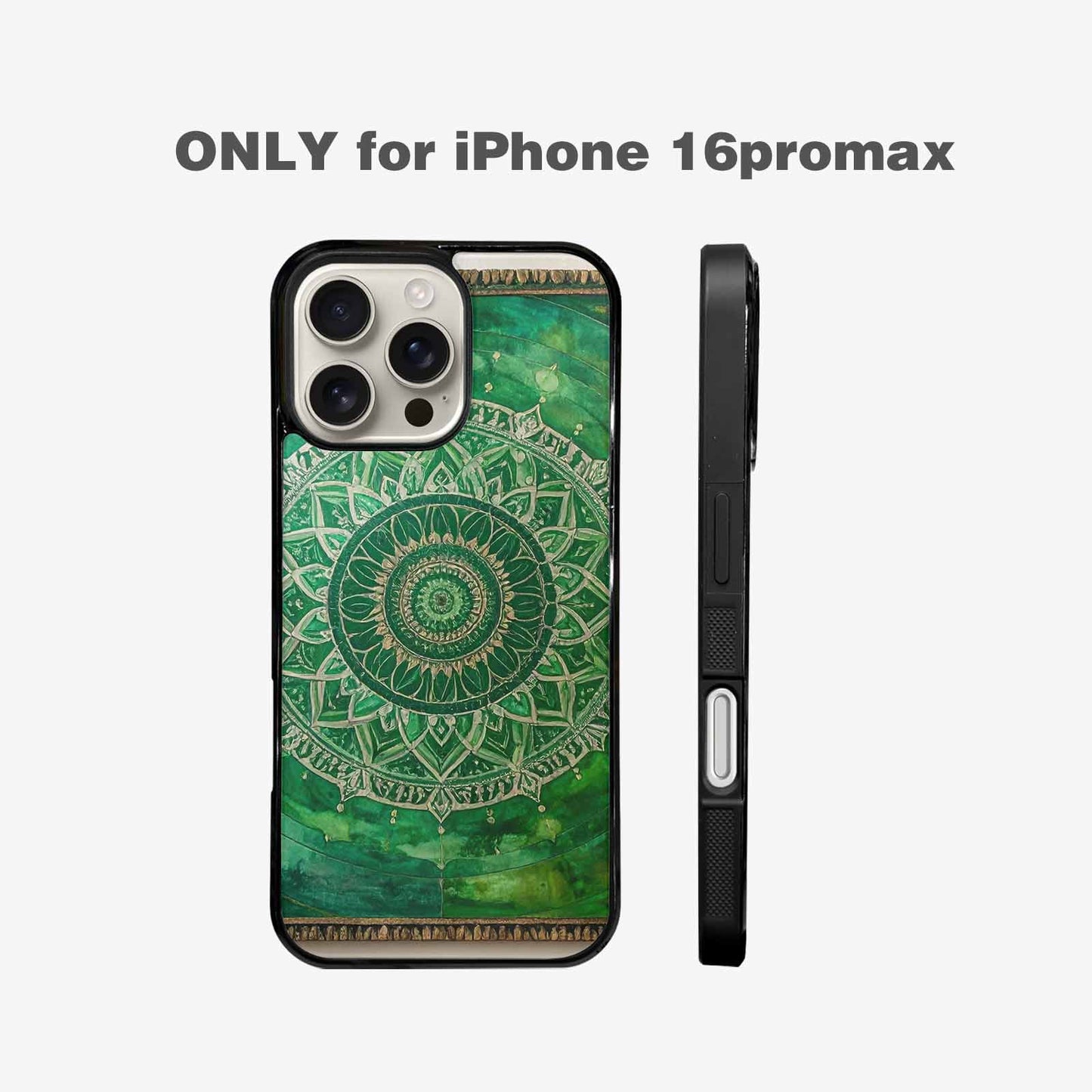 iPhone 16 Pro Max Case — Green Mandala Bohemian Print Edge To, Custom Printed Phone Case