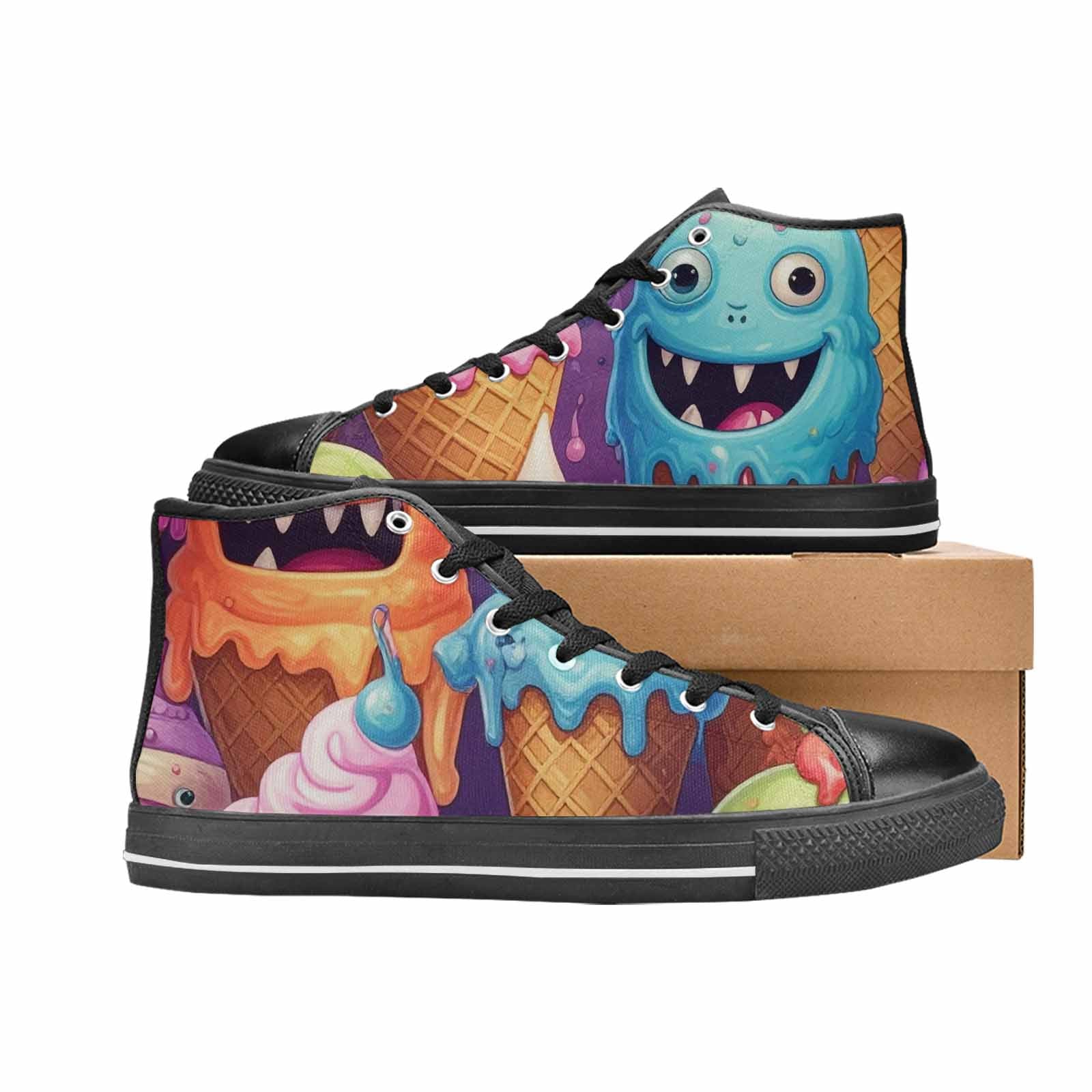 MEN'S Melting Icecream Cone Monster High Top Canvas Vibrant Chaos Shoes