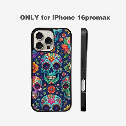 iPhone 16 Pro Max Case — Rainbow Sugar Skull Weave, Custom Print Case Cover
