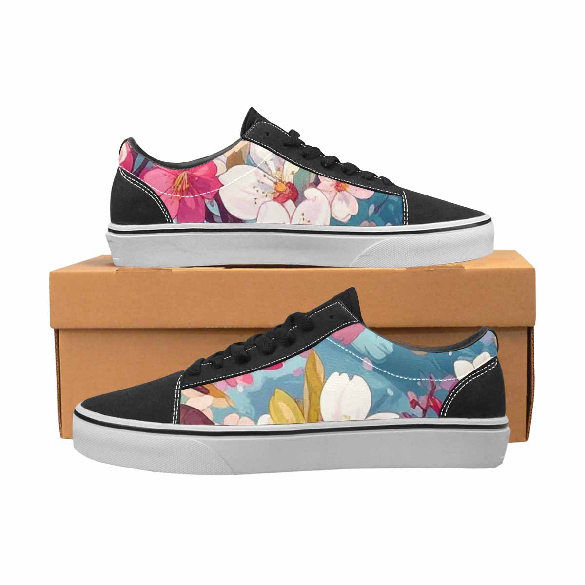 WOMEN'S Cherry Blossom Branch Lace-Up Canvas Kaleidoscope Custom Sneakers