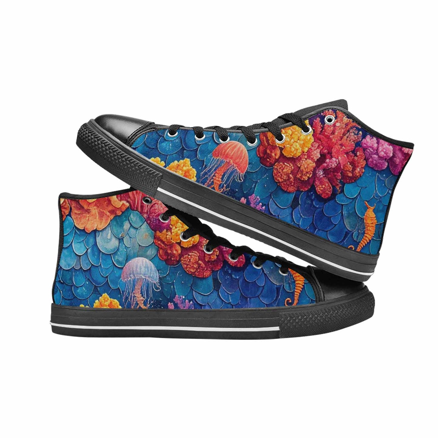WOMEN'S Fish Scale Coral High Top Canvas Surreal Shoes
