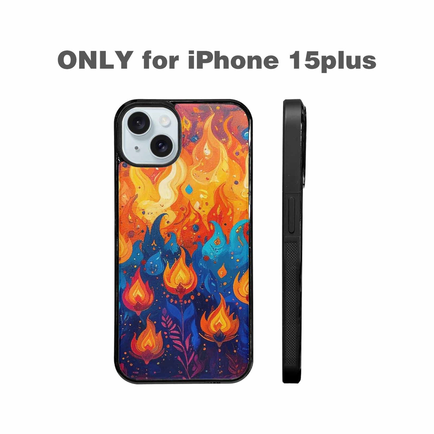 iPhone 15 Plus Case — Flame Burst Full Color Vibrant Flame, Custom Print Case Cover