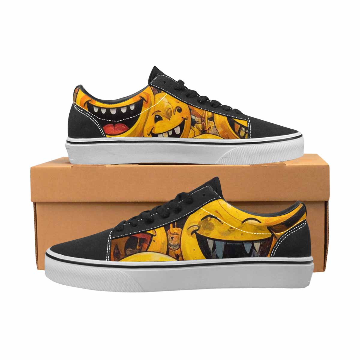 WOMEN'S Melting Moon Smiley — Lace-Up Canvas Melting Art Custom Sneakers