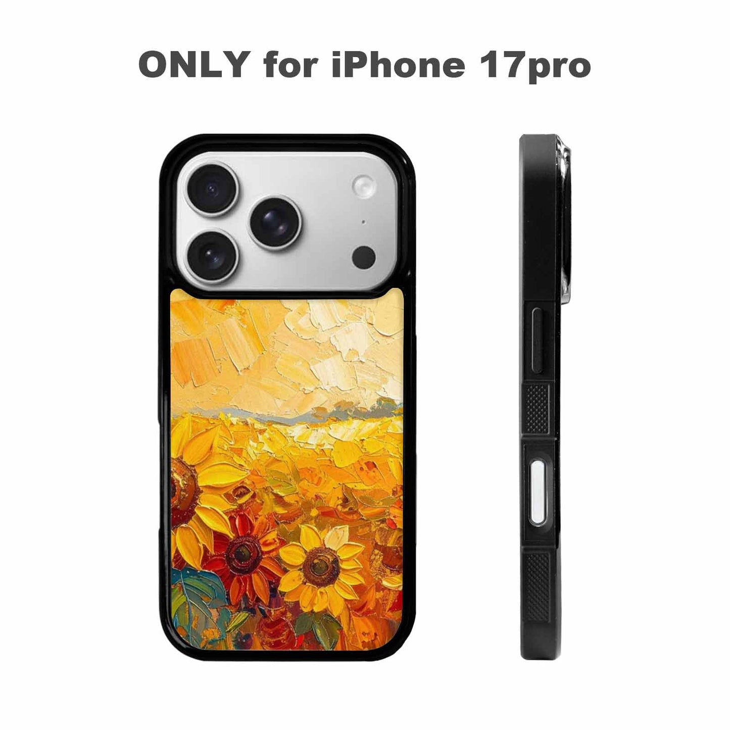 iPhone 17 Pro Case — Impressionist Sunflower Brushstroke Pattern Hundreds Floral, Custom Phone Case