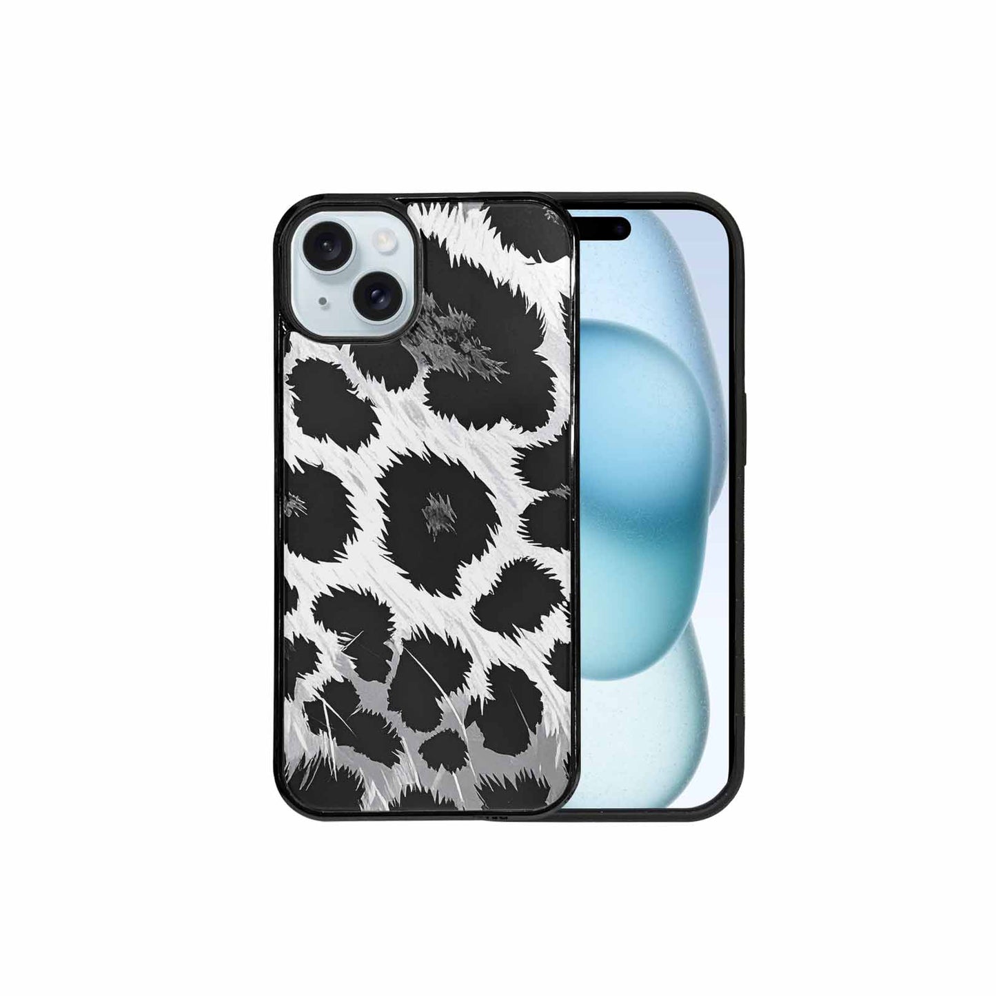 iPhone 15 Plus Case — Leopard Print Black And White Style, Unique Phone Case Design