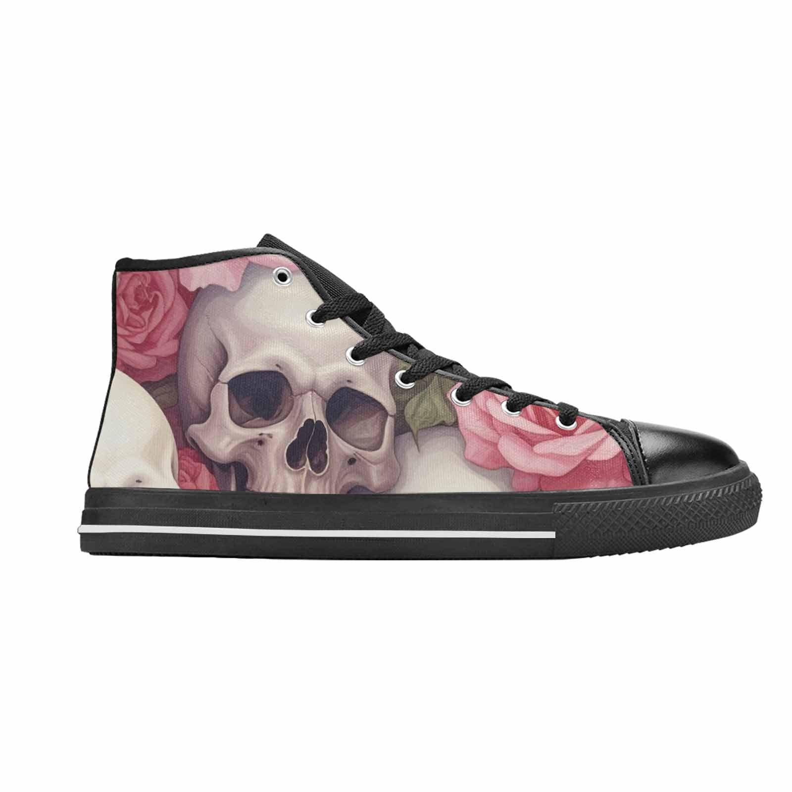 MEN'S Skulls Roses Soft Airbrush High Top Canvas Wallpaper Art Custom Sneakers