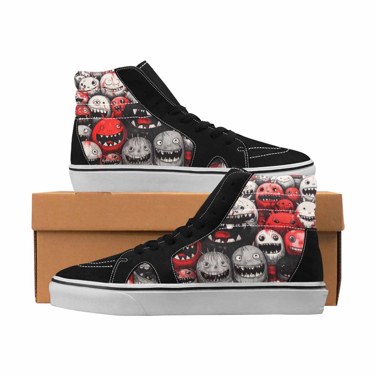 MEN'S Monsters Black & Red Ink High Top Canvas Statement Y2K Shoes