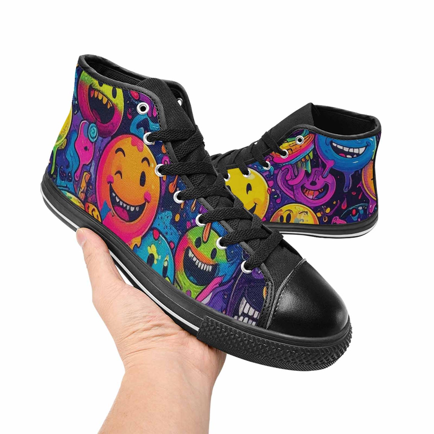 MEN'S Yellow Smiley Face High Top Canvas Vivid Sneakers