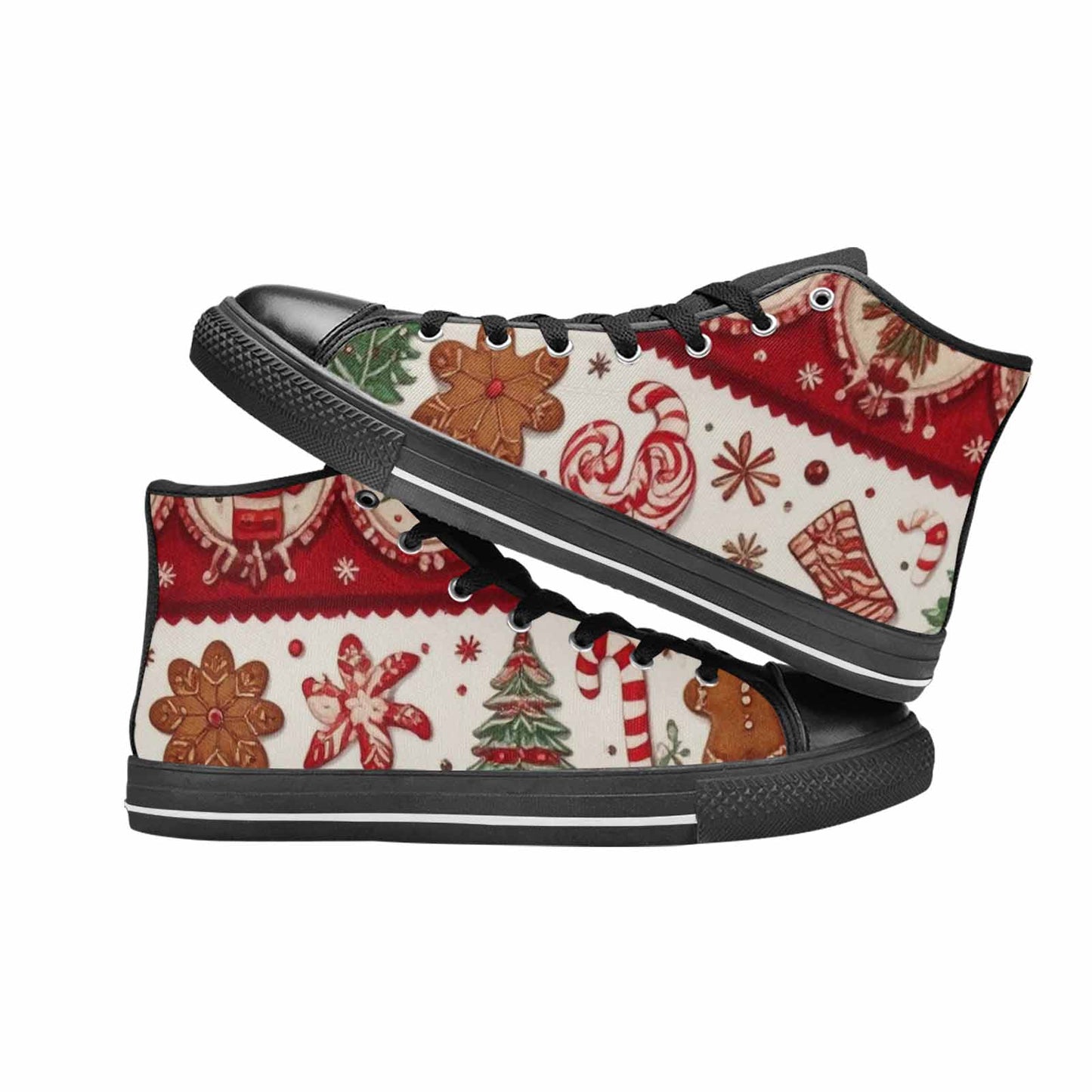 WOMEN'S Christmas Holly Snowflake High Top Canvas Vibrant Chaos Custom Sneakers