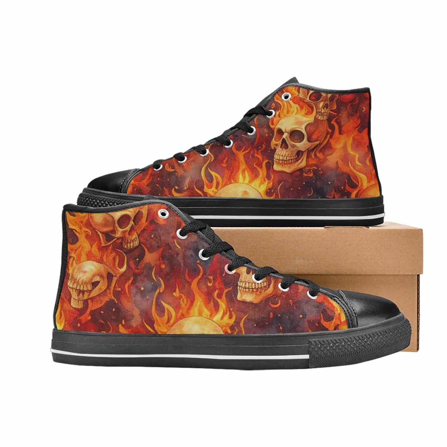 MEN'S Skulls - Flaming High Top Canvas Neon Fantasy Custom Shoes