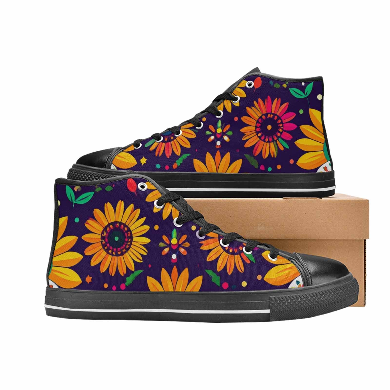 WOMEN'S Sunflowers And Skulls High Top Canvas Grunge Shoes