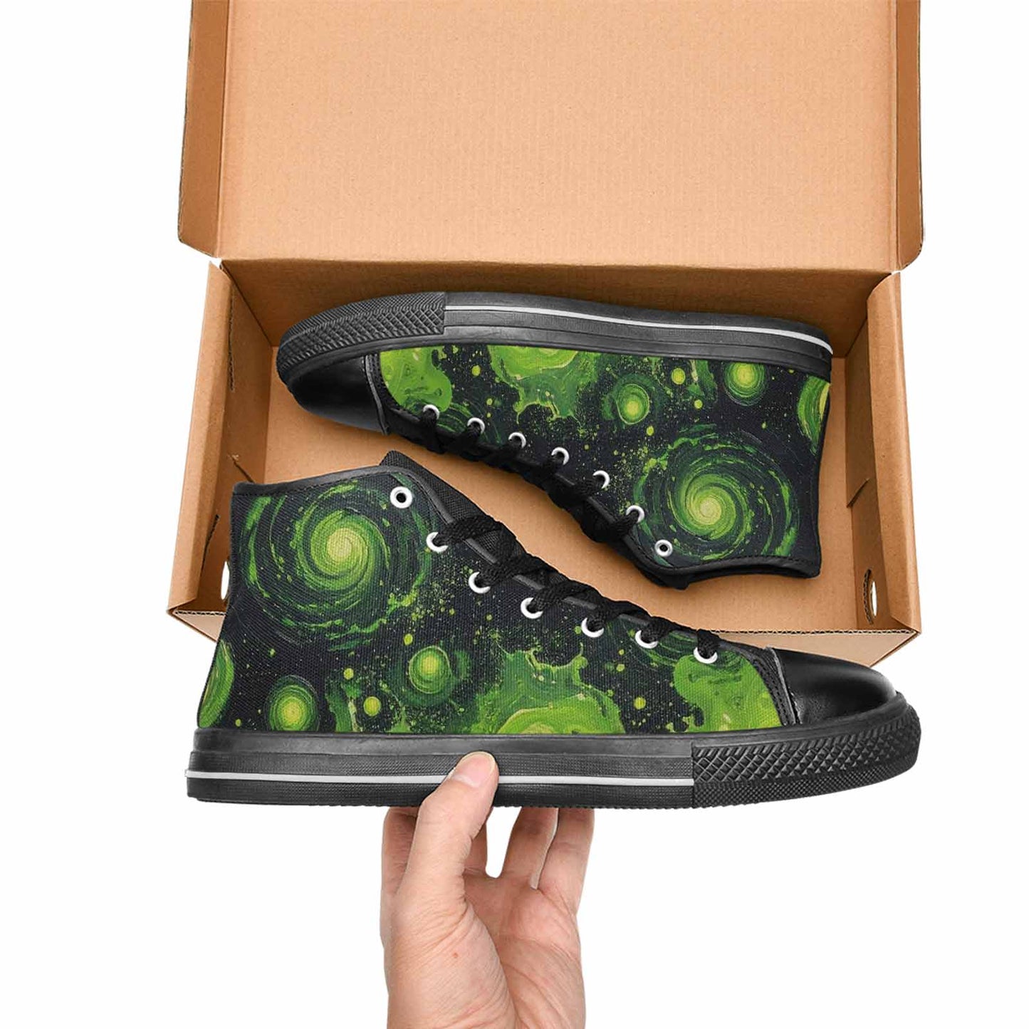 WOMEN'S Melting Galaxy Acid Green High Top Canvas Surreal Shoes