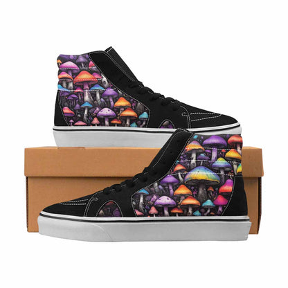 MEN'S Mushrooms Black & Purple Ink High Top Canvas Wearable Art Neon Fantasy Handmade Custom Shoes