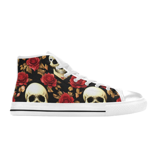 WOMEN'S Rose Skulls 3 High Top Canvas Surreal Custom Shoes