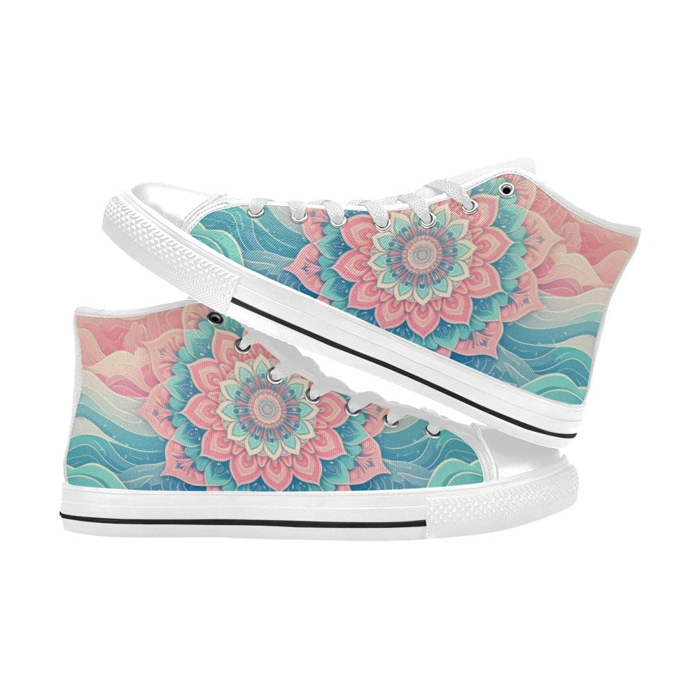 WOMEN'S Pastel Wave Mandala High Top Canvas Surreal Sneakers