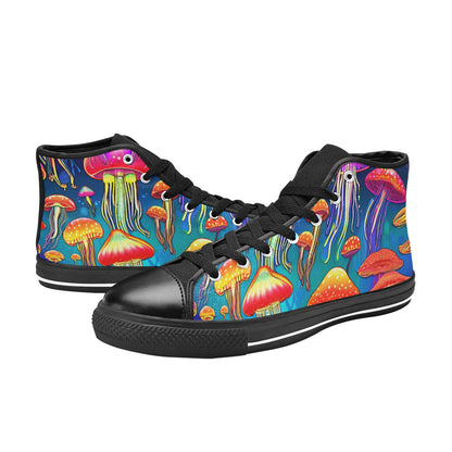 MEN'S Jellyfish Vibrant Mushroom Art High Top Canvas Cottagecore Custom Shoes