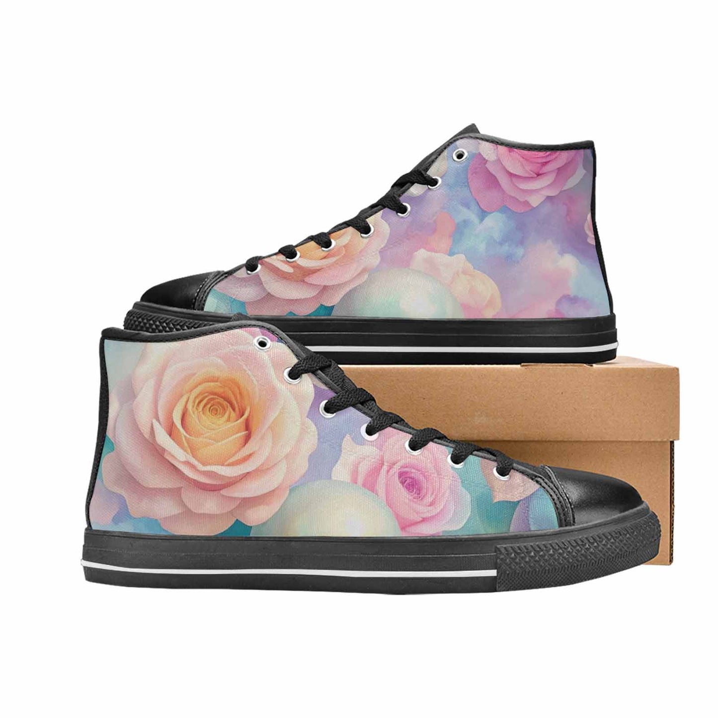 MEN'S Skulls Roses Candy Airbrush High Top Canvas Cottagecore Custom Shoes