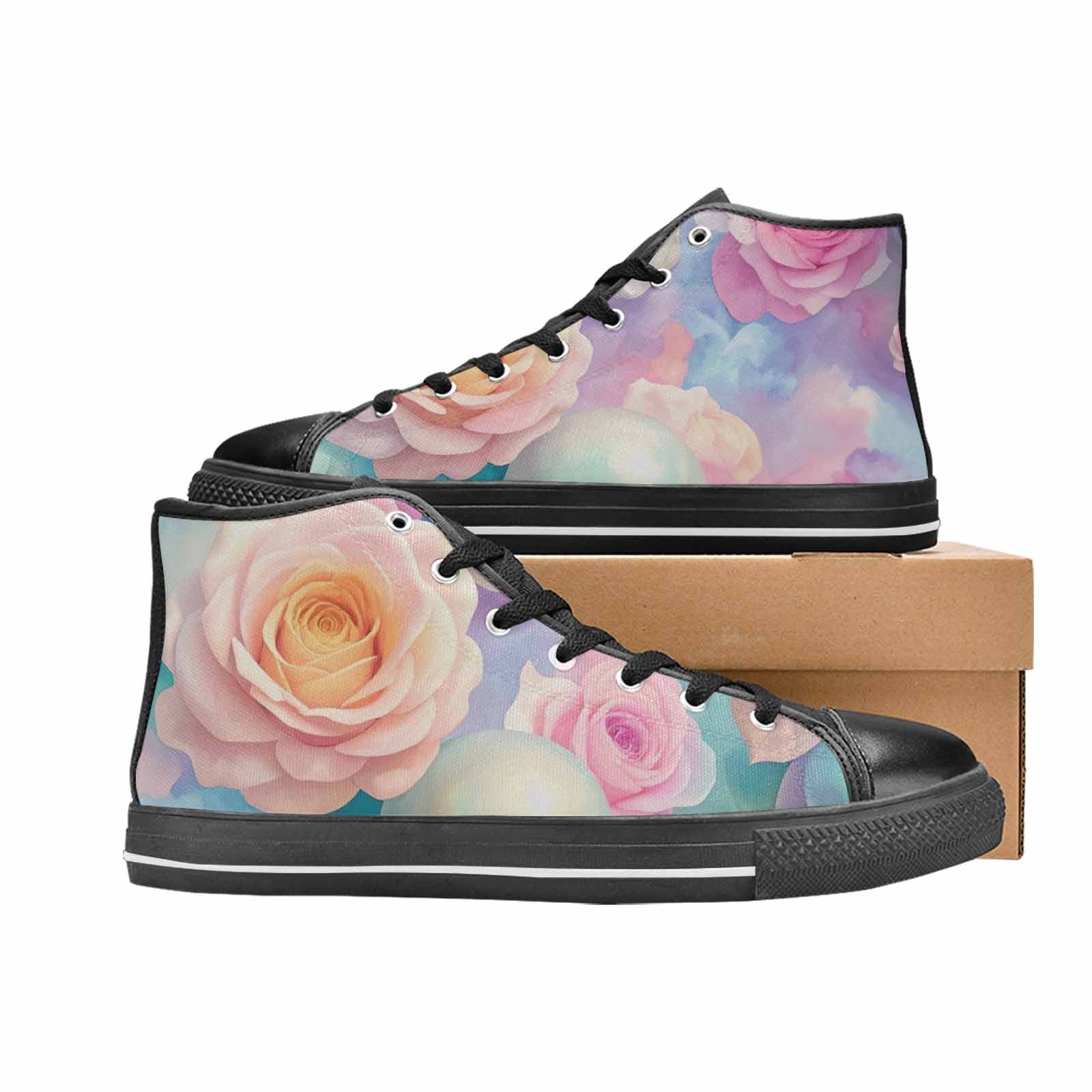 MEN'S Skulls Roses Candy Airbrush High Top Canvas Cottagecore Custom Shoes