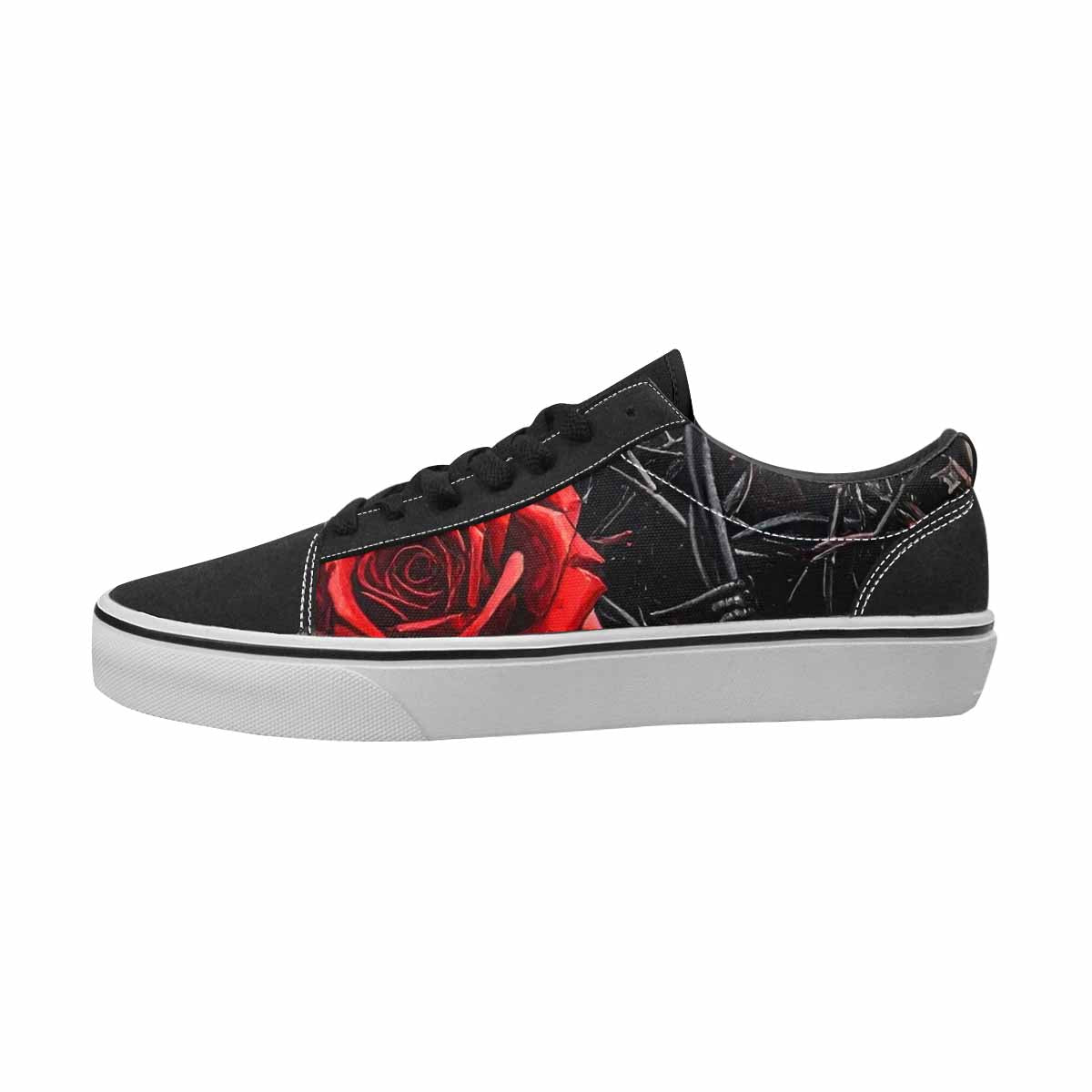 WOMEN'S Barbed Wire Black & Red Ink Canvas Artist-designed Kaleidoscope Shoes