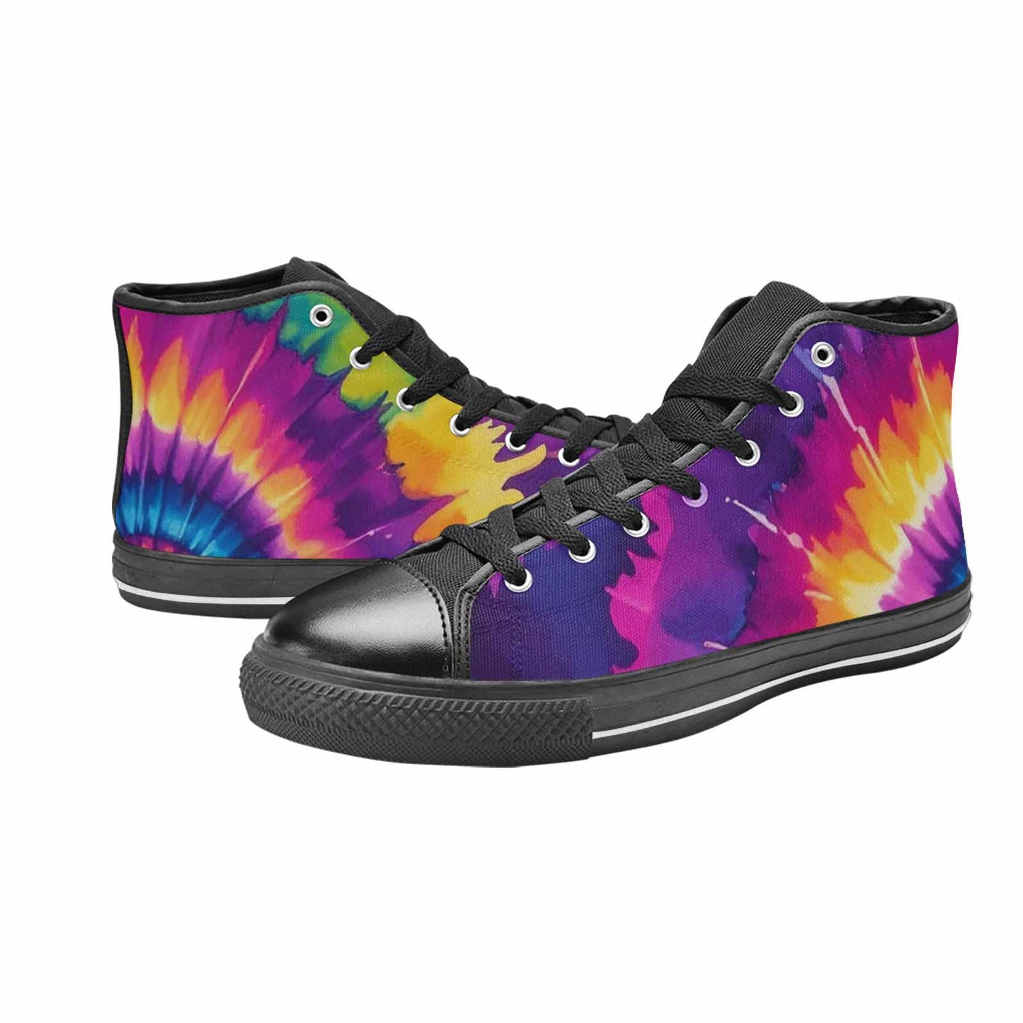WOMEN'S Tie Dye Neon Spiral Burst High Top Canvas Wallpaper Art Custom Shoes