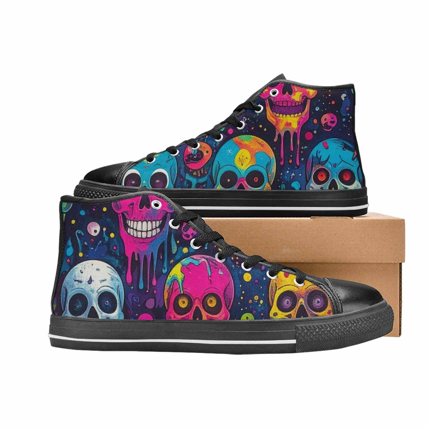 WOMEN'S Skeleton People Face High Top Canvas Surreal Custom Sneakers