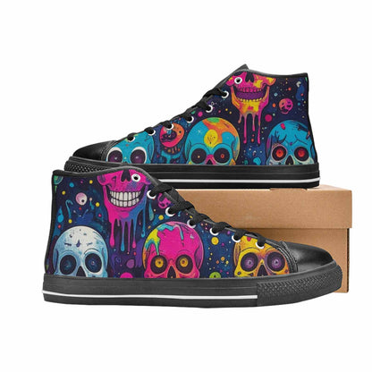 WOMEN'S Skeleton People Face High Top Canvas Surreal Custom Sneakers
