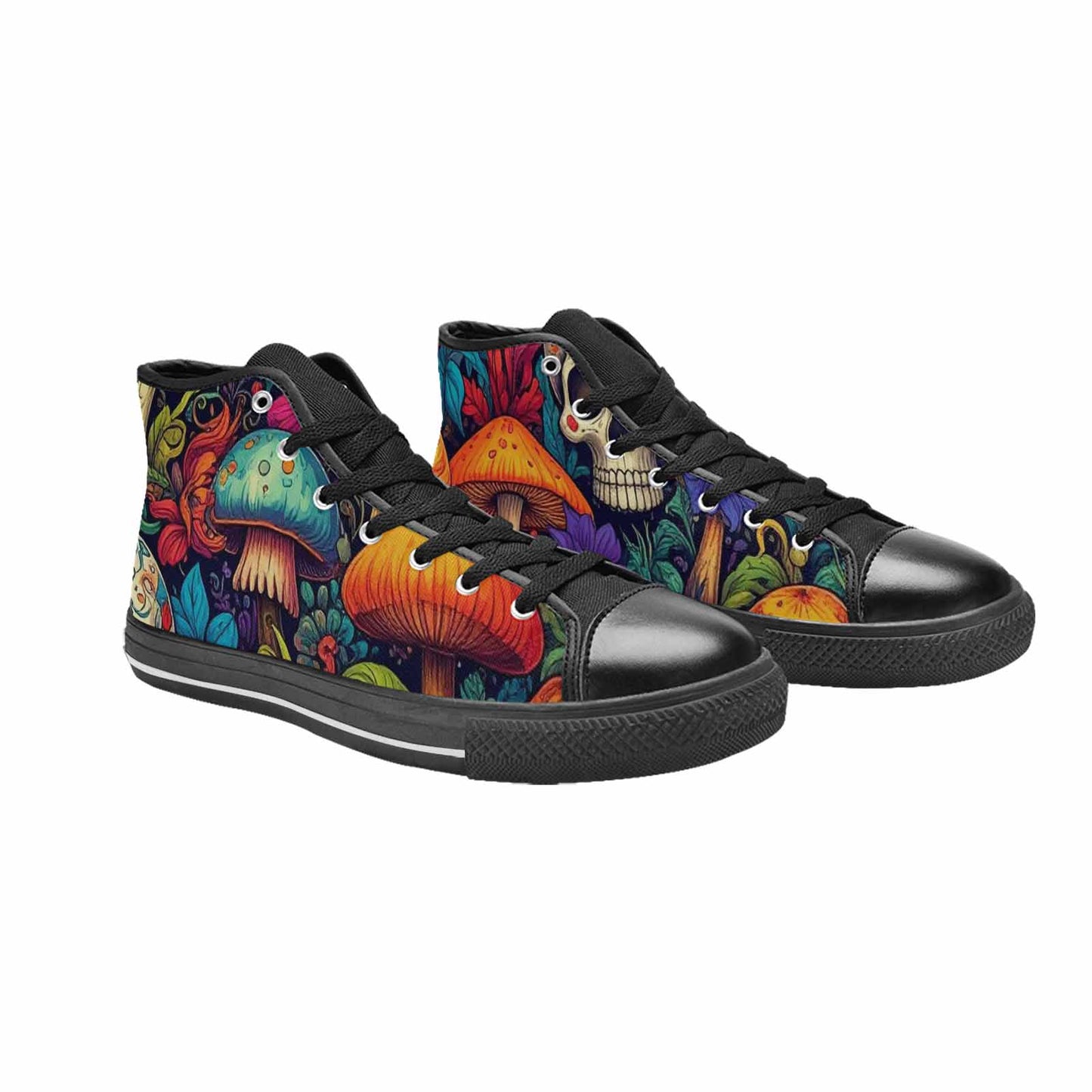MEN'S Mushrooms And Skulls High Top Canvas Wallpaper Art Custom Sneakers