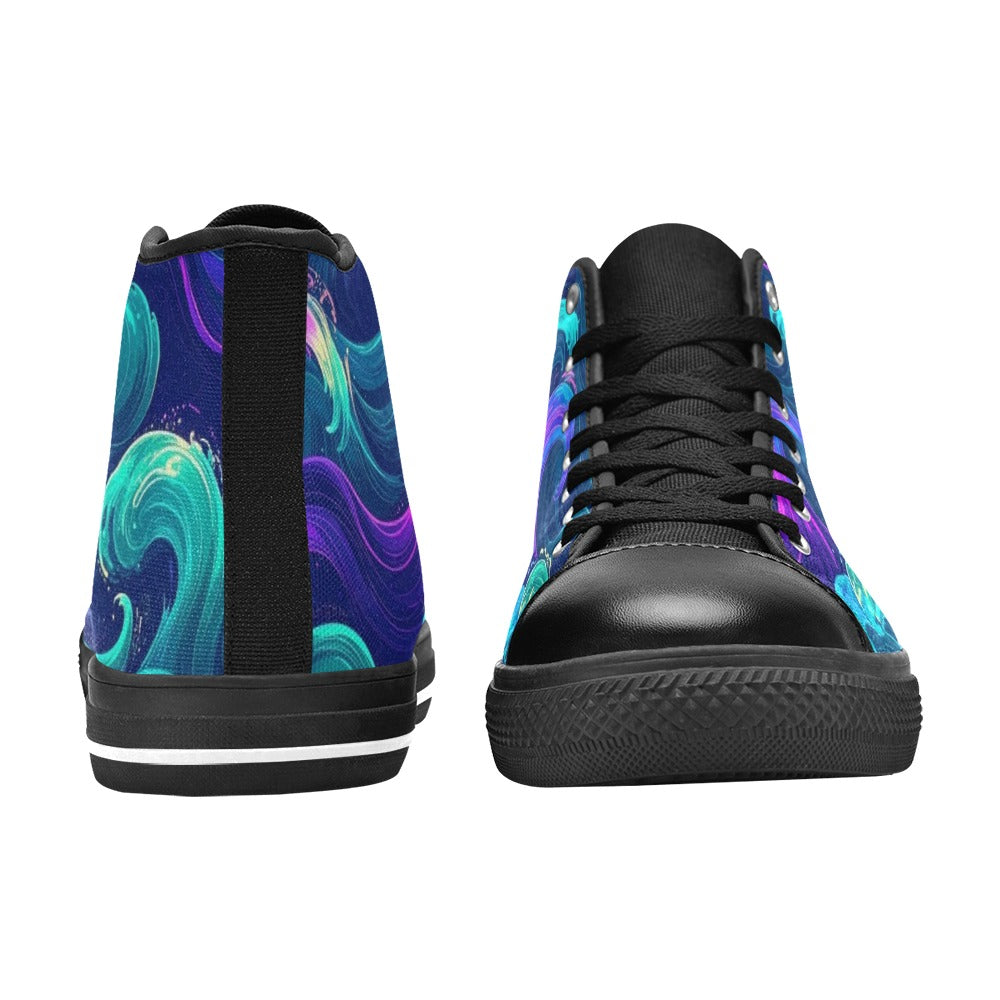 WOMEN'S Glowing Ocean Swirls High Top Canvas Aesthetic Shoes