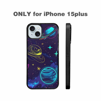 iPhone 15 Plus Case — Space Galaxy Astronaut Pattern Planets Stars, Unique Phone Case Design