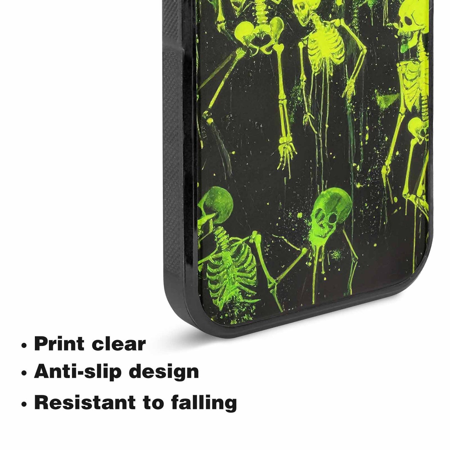 iPhone 15 Case — Skeletons Neon Green Glow Skeletons Pattern, Custom Phone Case