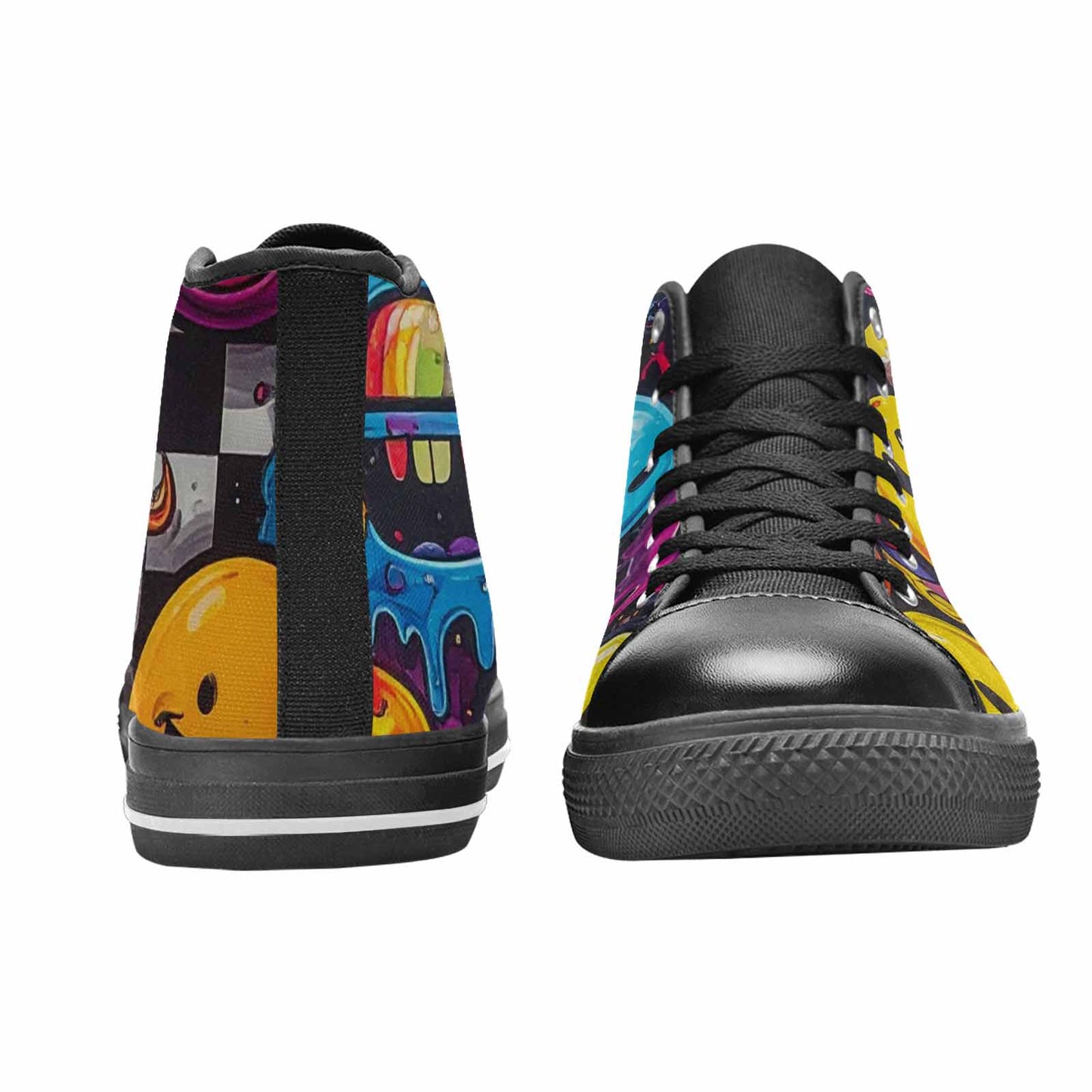 MEN'S Yellow Smiley Face High Top Canvas Neon Fantasy Custom Sneakers