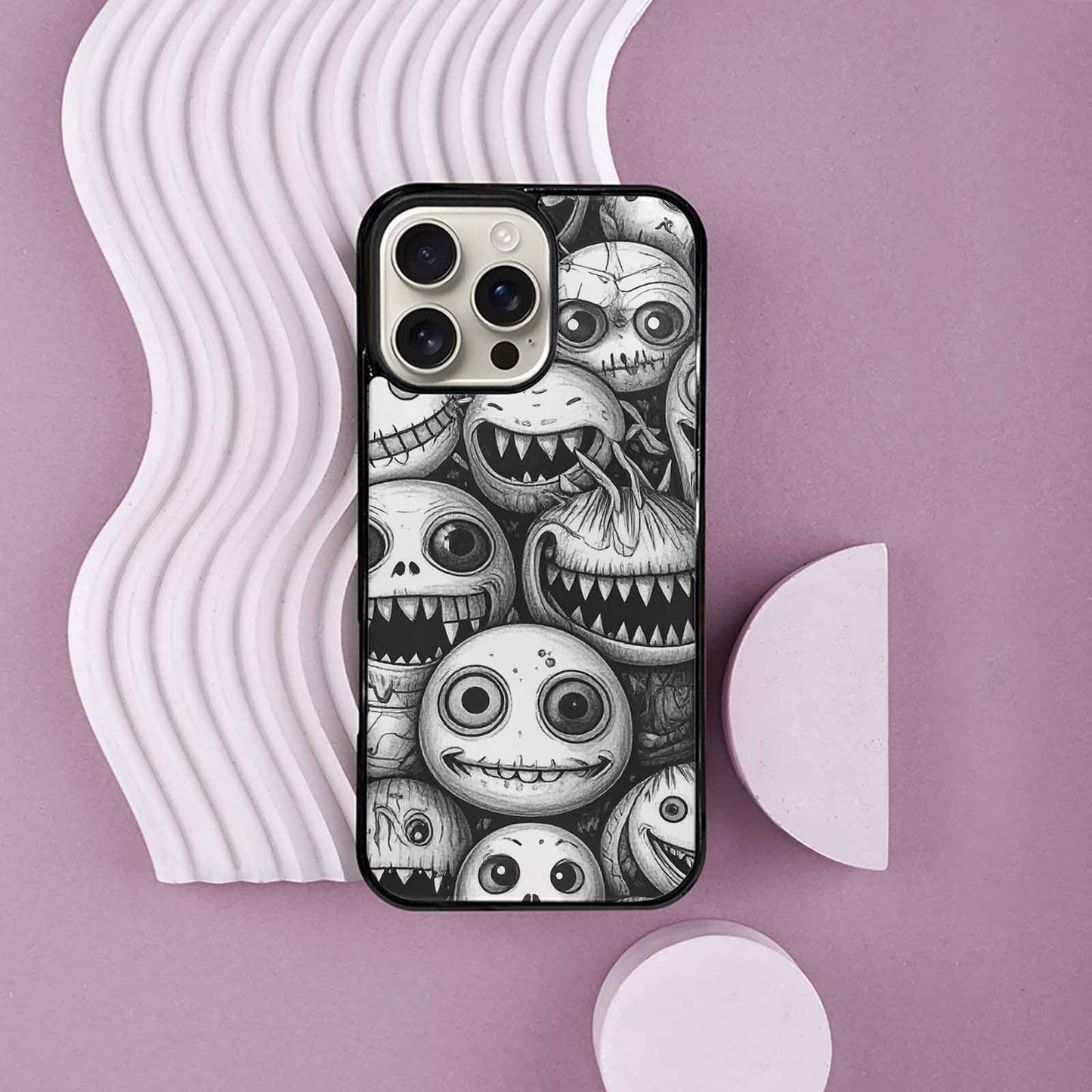 iPhone 16 Pro Max Case — Black And White Monster Face Collage, Unique Phone Case Design
