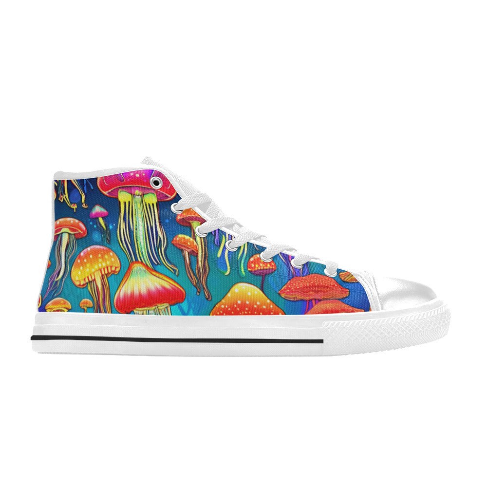 WOMEN'S Jellyfish Vibrant Mushroom Art High Top Canvas Surreal Custom Sneakers