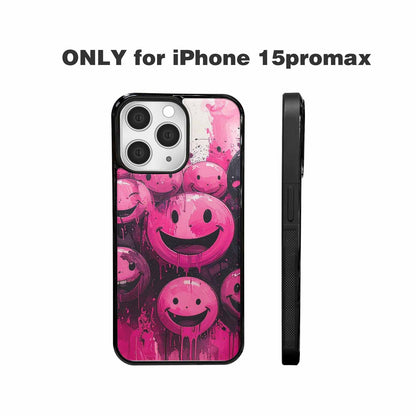 iPhone 15 Pro Max Case — Melting Moon Smiley Black Pink Ink, Custom Phone Case
