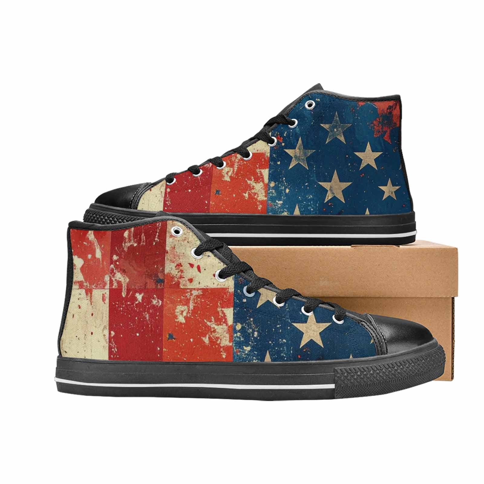 MEN'S American Flag Stars High Top Canvas Dark Academia Custom Shoes